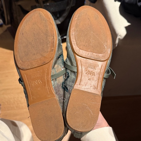 Zara Embroidered Mesh Floral Flats in Olive - Picture 3 of 4